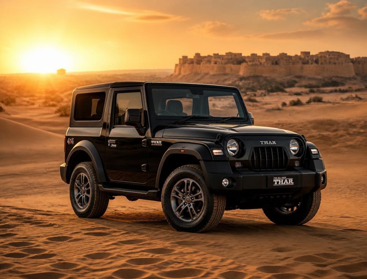 Thar 3-Door RWD — Black self-drive car in Jaisalmer